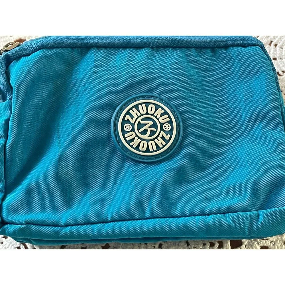 Zhuoku Nylon Wrist Bag Clutch with Strap 3- Pocket Unisex Teal Blue Travel Bag